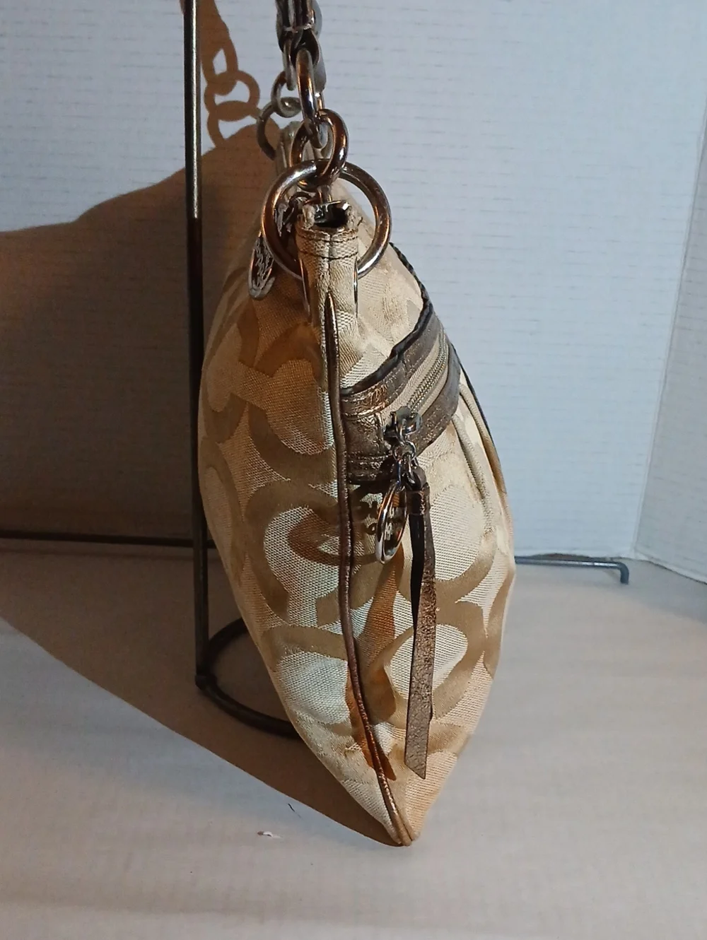 Coach Poppy Gold Signature Pattern Shoulder Bag